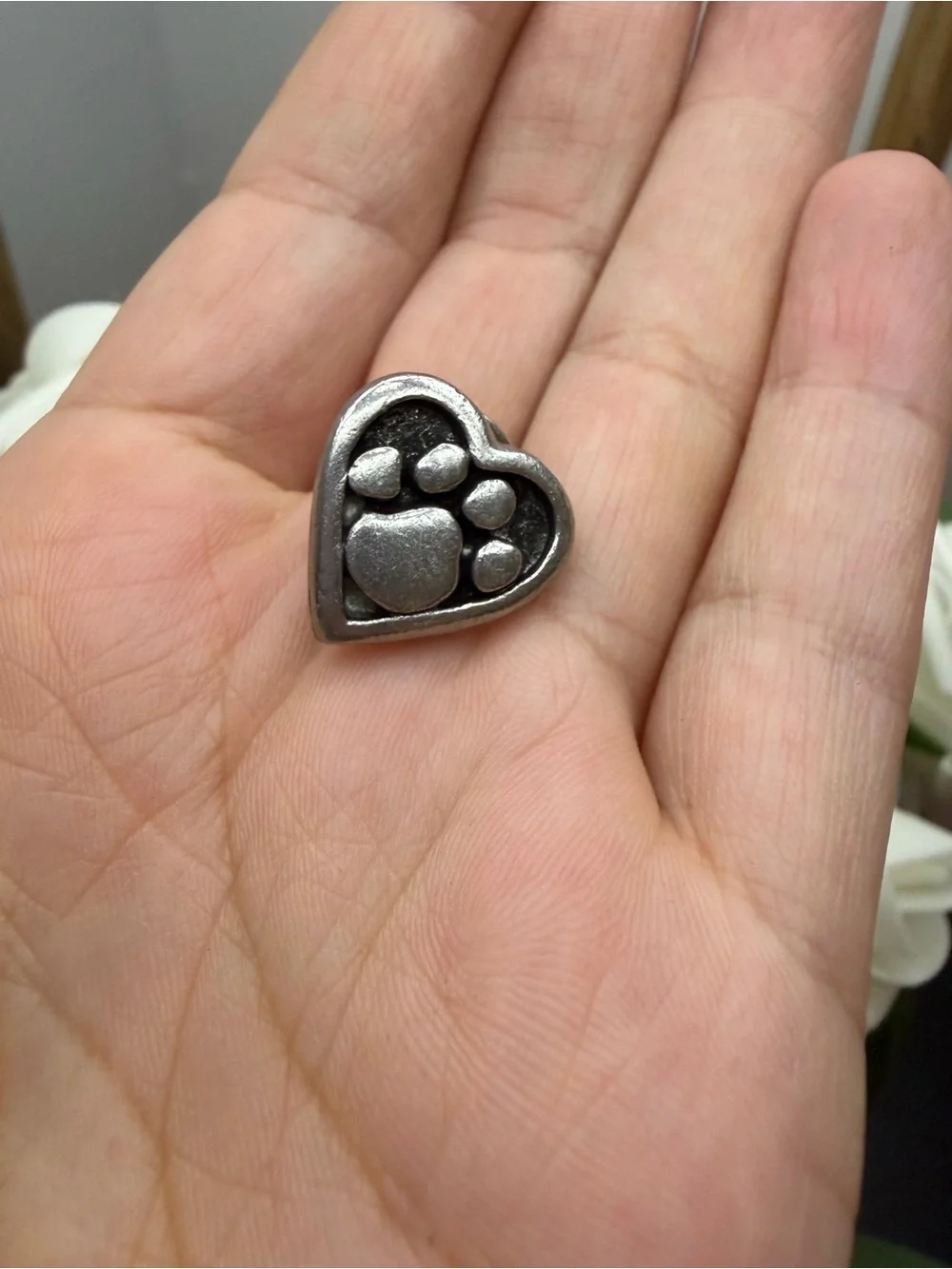 Heart Paw Charm Pendant in Silver Tone